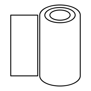 Kağıt havluyu rulo yap kullan-at duvar kağıdı kumaşı ofis ekipmanı dış hat simgesi siyah renk illüstrasyon görüntüsü ince düz düz stil