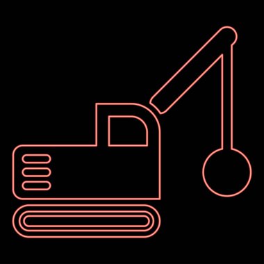 Neon sloopkraan yapı makinesi yıkım topu vinç kamyonunu kırmızı renk vektör illüstrasyon görüntüsünü düz ışık stili ile yıktı