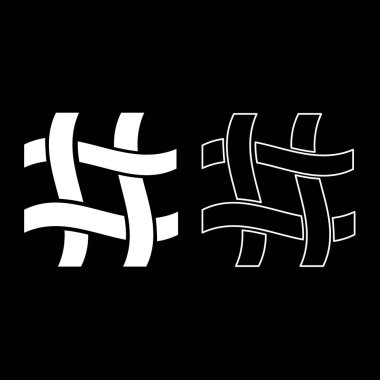 Tekstil kumaş dokusu, simge beyaz renk vektör illüstrasyon resmi basit düz çizgi dış hatları ince düz