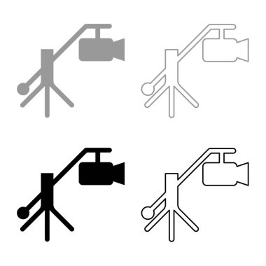 Kamera vinci video film dv kameralı televizyon simgesi gri siyah renk vektör illüstrasyon basit düz çizgi dış hatları ince düz stil