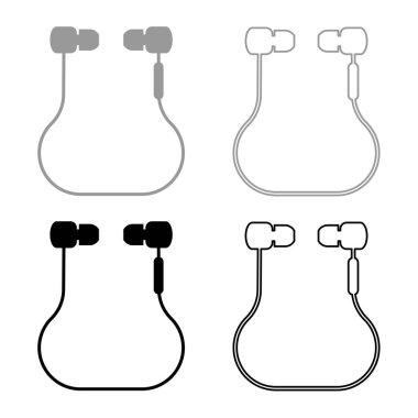 Vakumlu kulaklıklar kablosuz kablosuz ağ simgesi gri siyah renk vektör illüstrasyon resmi basit katı dolgu dış hat ince düz biçim çizgisi