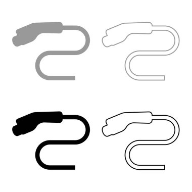 Elektrikli araba şarj tıpası Ev simge gri siyah renk vektör çizimi basit düz çizgi dış hatları ince düz