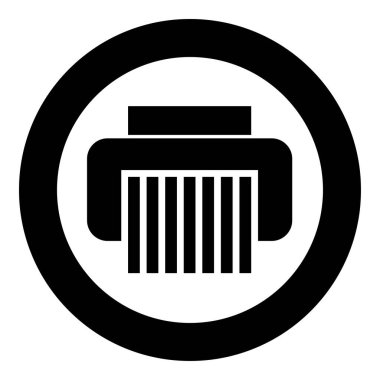 Kağıt öğütücü gizli kağıt öğütücü belge ofis araçları simgesi yuvarlak siyah renk vektör illüstrasyon resmi katı dış hat biçimi basit