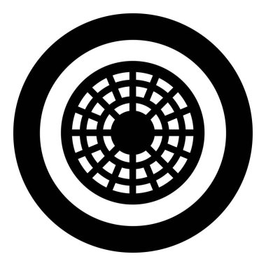 Kanalizasyon kapağı kapağı simgesi yuvarlak siyah renk vektör illüstrasyon resmi katı dış hat biçimi basit