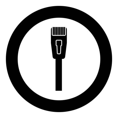 Kablo teknolojisiyle bağlantı ethernet rj45 internet konsept kablo kriko simgesi yuvarlak siyah renk çizim resmi basit taslak biçimi