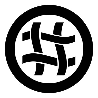 Tekstil kumaş dokusu, yuvarlak siyah renk vektör illüstrasyonunda simge dokudu. Basit dış hat biçimi