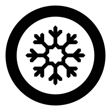 Daire şeklinde kar tanesi simgesi yuvarlak siyah renk vektör resimleme katı dış hat biçimi basit