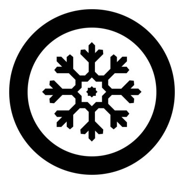 Daire şeklinde kar tanesi simgesi yuvarlak siyah renk vektör resimleme katı dış hat biçimi basit