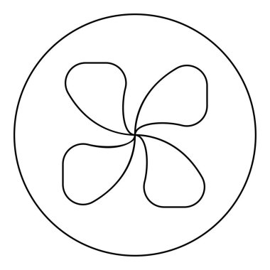 Dört lobed fan bıçaklı kürek vane vane vane ventilasyon simgesi yuvarlak siyah renk vektör illüstrasyon resim dış hat ince tarzı basit