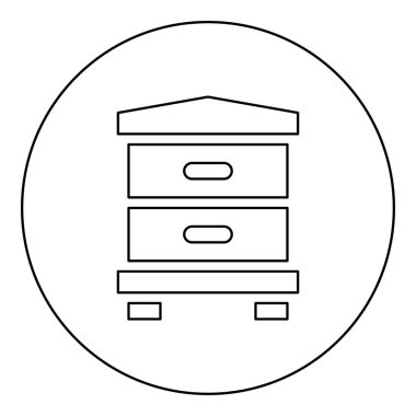 Arı kovanının kovan arısı apikülü konsept simgesi. Dairesel siyah renk vektör çizim çizelgesi çizgisi ince çizgi biçimi.