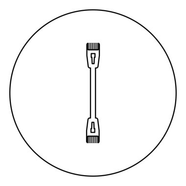 Kablo kordonu ethernet teknolojisi rj45 net konsept simgesi yuvarlak siyah renk vektör çizim dış hat ince biçimli basit