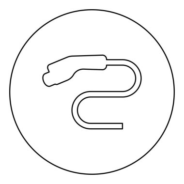 Elektrikli araba şarj cihazı Ev simgesini yuvarlak siyah renk çizim çizelgesi çizgisi ince biçimli basit şekilde şarj ediyor