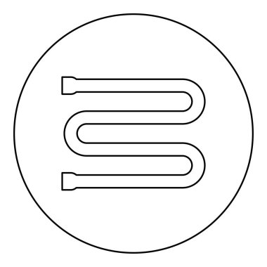 Isıtılmış havlu kurutma makinesi banyo ekipmanı simgesi yuvarlak siyah renk vektör resimleme çizgisi ince çizgi çizgisi basit