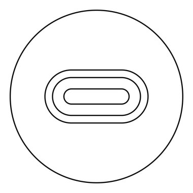 USB tip C gök gürültüsü arayüzü şimşek soket bağlantı simgesi dairesel siyah renk vektör çizim dış hatları ince biçim