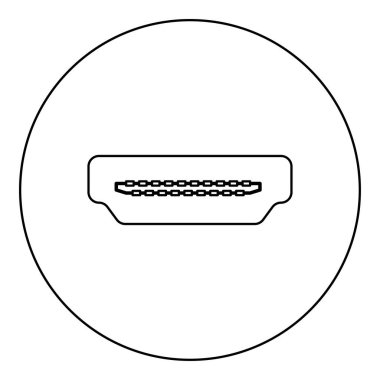 HDMI port soket simgesi yuvarlak siyah renk vektör illüstrasyon resim dış hatları ince biçimli basit