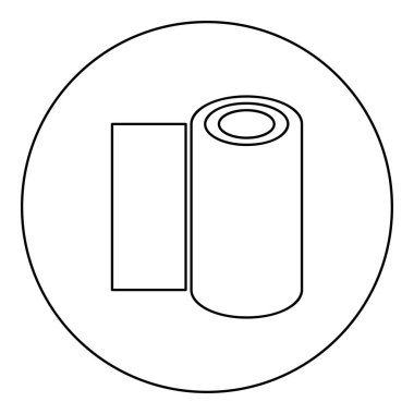 Kağıt havlu rulo kullan-at duvar kağıdı kumaşı kumaş ofis ekipmanı simgesi yuvarlak siyah renk vektör çizim çizim çizgisi ince çizgi