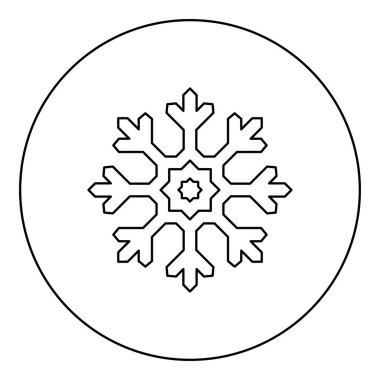 Daire şeklinde kar tanesi simgesi yuvarlak siyah renk vektör resimleme ana hatları ince çizgi biçimi basit