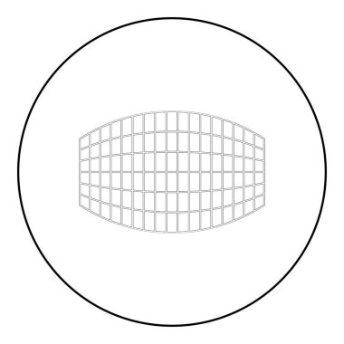 Projeksiyon ızgarası içinde dikdörtgen işaretlenmiş simge yuvarlak siyah renk çizim çizgisi dış hat ince biçimi basit