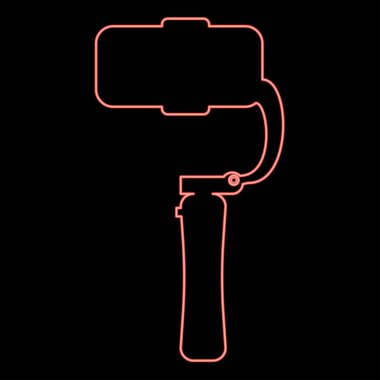Akıllı telefon kameralı cep telefonu için neon gimbal mobil dengeleyici sabit kamera kırmızı renk vektör resimleme düz ışık biçimi