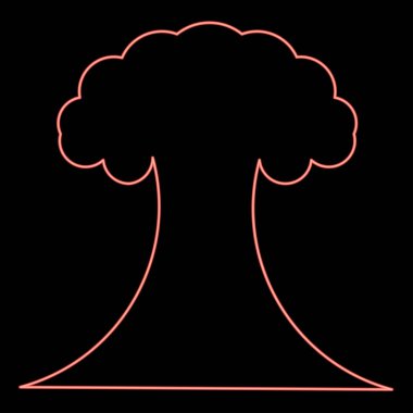 Neon Nükleer Patlama Mantar Patlaması Patlama Kırmızı Renk Resimleri Düz Stil Işık