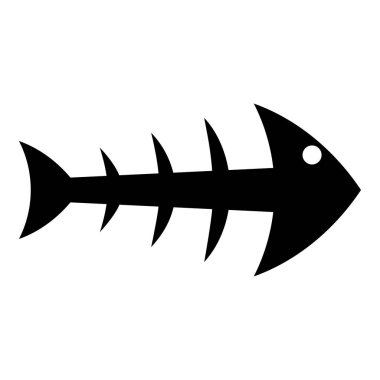 Balık kemiği iskeleti silueti deniz ürünleri konsepti balık kemiği ikonu siyah renk vektör illüstrasyon resmi düz stili