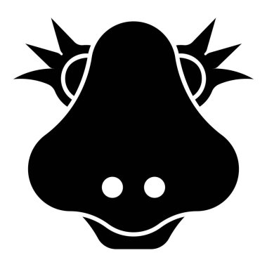 Şirin dişi dinozor karakter ikonu siyah renk vektör illüstrasyon resmi düz biçim