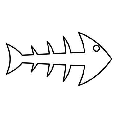 Balık kemiği iskeleti silueti deniz ürünleri konsepti balık kemiği konsepti ana hatları simge siyah renk illüstrasyon resmi ince düz düz stil