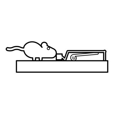 Fare fare kapanı siluet kemirgen hatları dış hat simgesi siyah renk çizim resmi ince düz düz stil peynir yemek istiyor