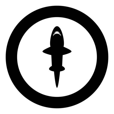 Daire şeklinde köpek balığı simgesi yuvarlak siyah renk vektör illüstrasyon resmi katı dış hat biçimi basit