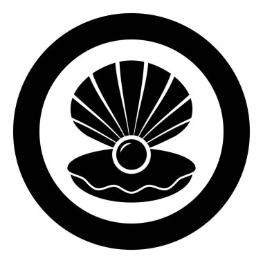 Deniz kabuğu kabuklu inci, açık simge içinde incili yuvarlak siyah renk vektör illüstrasyon görüntüsü basit taslak biçimi.