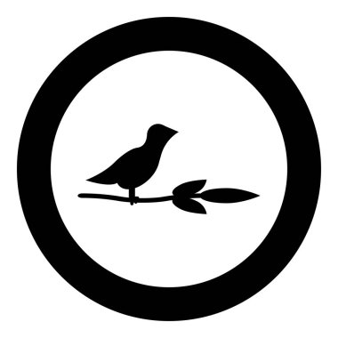 Yapraklar siluet bahar konsept simgesi ile dalda kuş yuvarlak siyah renk vektör illüstrasyon resmi katı dış hat biçimi basit