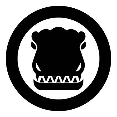 Baş dinozor ejder simgesi yuvarlak siyah renkli vektör illüstrasyon resmi katı taslak biçimi basit