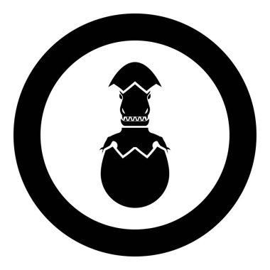 Yumurta çatlamış yumurta kabuğundan çıkan şeytani dinozor kapağı yuvarlak siyah renk vektör illüstrasyon görüntüsü basit taslak çizim biçimi