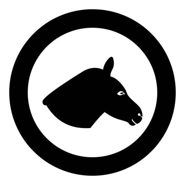 Eşek kafası silueti simgesi yuvarlak siyah renk vektör illüstrasyon düz dış hat biçimi basit