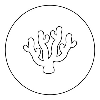 Daire şeklinde mercan simgesi. Siyah renkli vektör illüstrasyon resim ana hatları ince çizgi biçimi basit.