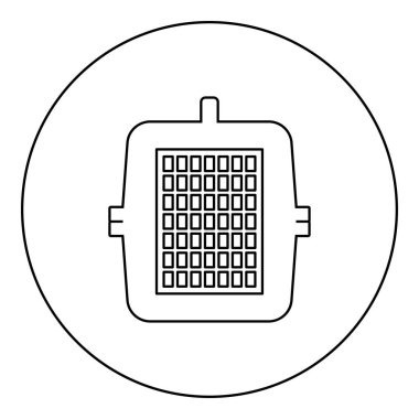 Evcil hayvan taşıyıcı kasa sandığı simgesi için kutu yuvarlak siyah renk çizim çizgisi çizgisi çizgisi ince biçimli basit