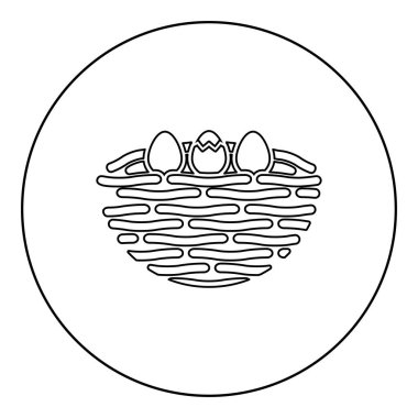 Yuvarlak yuvarlak yumurta ikonu ile kuşun yuva kuşu siyah renk vektör illüstrasyon resim dış hat ince tarzı basit