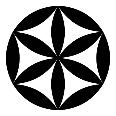 Hayatın çiçeği Kutsal geometri simgesi siyah renk vektör illüstrasyon resmi düz biçimi