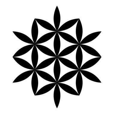 Hayatın çiçeği Kutsal geometri simgesi siyah renk vektör illüstrasyon resmi düz biçimi