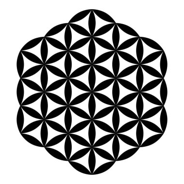Hayatın çiçeği Kutsal geometri simgesi siyah renk vektör illüstrasyon resmi düz biçimi