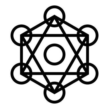 Metatron küp Kutsal Geometri simgesi siyah renk vektör illüstrasyon düz resim biçimi
