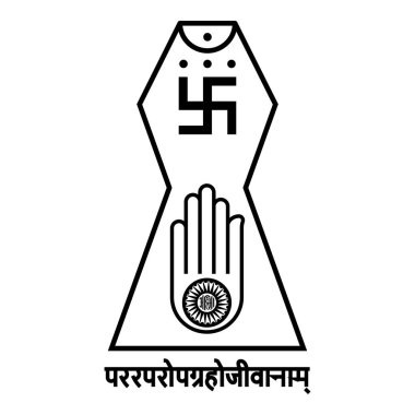 Sembol Jainism amblemi Jain Prateek Chihna El Akhimsa kol dini Dharma Ahinsa Mahavir Jayanti simge siyah renk resim düz resim çizimi basit