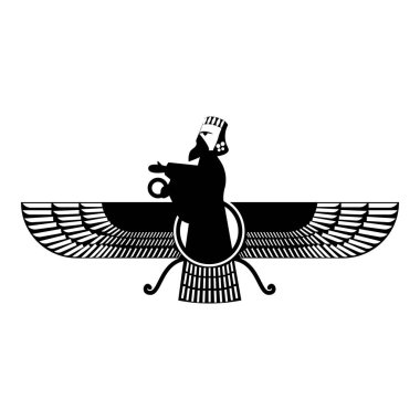 Zoroastrism religion Faravahar Zorostrian symbol Parsi icon black color vector illustration image flat style simple clipart