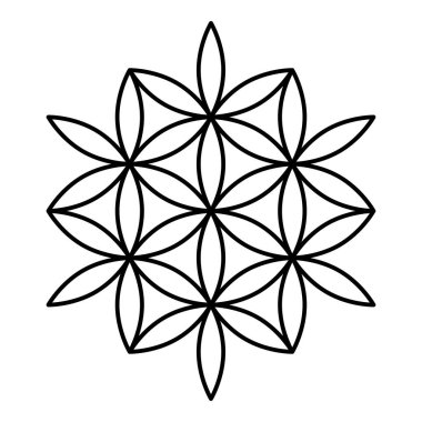 Hayatın çiçeği Kutsal geometri dış hat dış hat simgesi siyah renk vektör illüstrasyon görüntüsü ince düz düz
