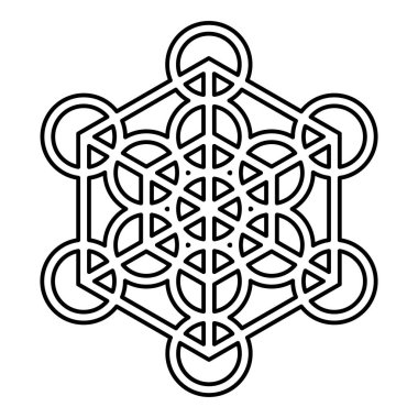 Metatron Küpü Kutsal Geometri Hattı dış hat simgesi siyah renk vektör resimleme basit düz biçim