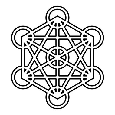 Metatron Küpü Kutsal Geometri Hattı dış hat simgesi siyah renk vektör resimleme basit düz biçim