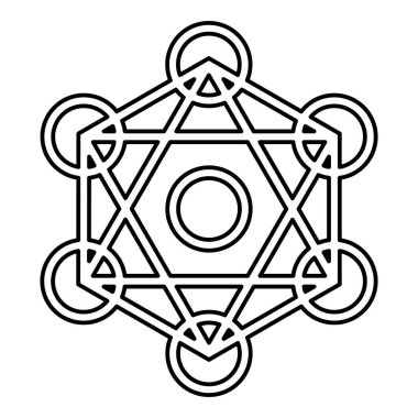 Metatron Küpü Kutsal Geometri Hattı dış hat simgesi siyah renk vektör resimleme basit düz biçim