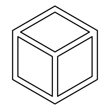Hexagedron Kutsal Geometri sembolü dış hat çizgisi simgesi siyah renk vektör illüstrasyon resmi ince düz düz
