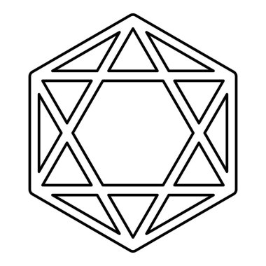 Octagedron icosahedron kutsal geometri sembolü dış hat simgesi siyah renk vektör illüstrasyon resmi ince düz düz biçim