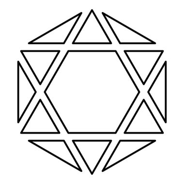 Octagedron icosahedron kutsal geometri sembolü dış hat simgesi siyah renk vektör illüstrasyon resmi ince düz düz biçim